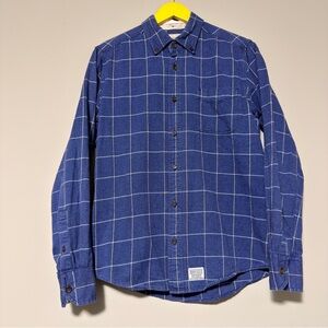 Deus ex machina Blue and white plaid button-up shirt medium
